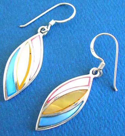  olive shape sterling silver earring with multiple color mother of pearl seashell