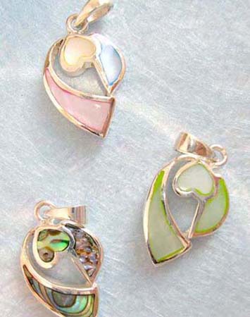  sterling silver pendant double triangle, seashell or turquoise, in assortment of designs/colors