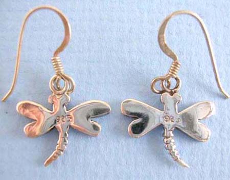  925 sterling silver earring on french wire with dragonfly figure