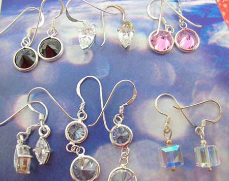  assorted cz fish hook sterling silver earring, in assortment of designs/colors