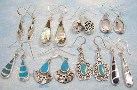  sterling silver black onyx, blue turquoise earring on french wire in assorted design, in assortment of designs/colors