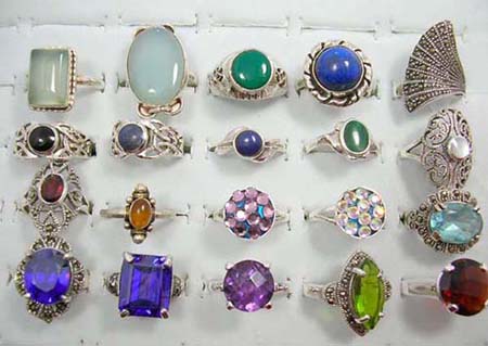  semi-precious gemstone sterling silver ring included cubic zirconia, marcasite, moon stone, malachite, mother of pearl, lapis, labodorite and garnet