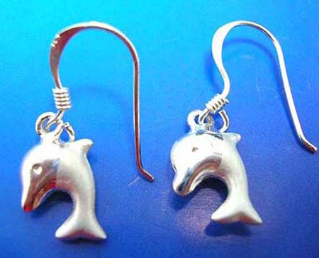 sterling silver earring dolphin , french wired hook
