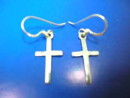  cross earring in solid 925. sterling silver setting with fish hook for convenience closure