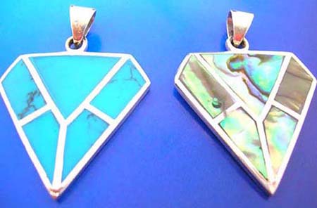  diamond sterling silver 925 thailand made pendant embeded turquoise semi-precious stone, mother of pearl seashell or abalone seashell