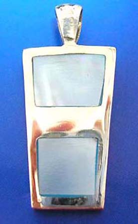  sterling silver pendant in bottom narrow rectangular shape design, flat line section seashell inlaid
