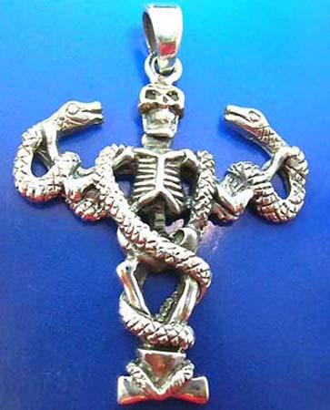  cut-out snake on skeleton thai silver pendant sterling 925