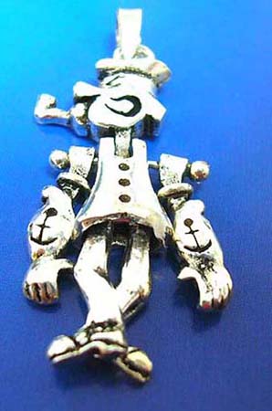  sterling silver pendant in gentleman figure design with head, arms and legs movable