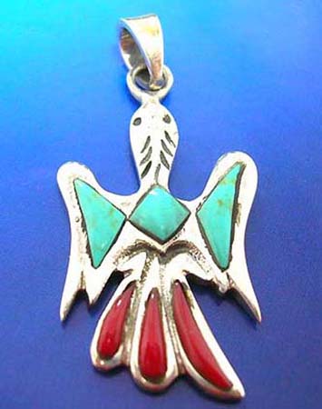  turquoise semi precious stone and red stone embedded bird shape sterling silver pendants with 