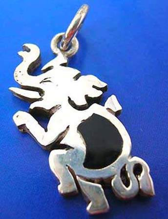  elephant sterling silver pendant with onyx gemstones