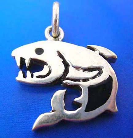 shark sterling silver pendant with onyx gemstones
