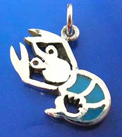  lobster sterling silver pendant embeded turquoise semi-precious stone
