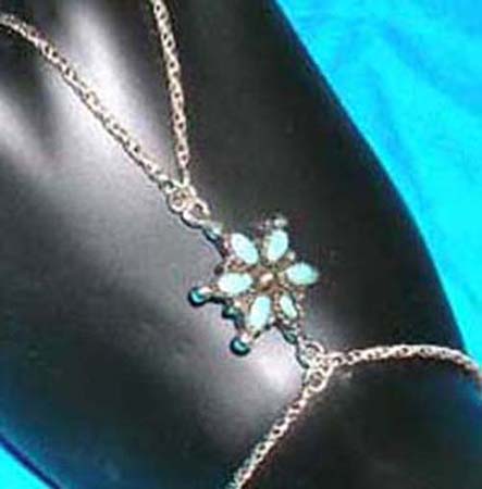  blue turquoise flower sterling silver slave bracelet