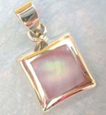 Square  sterling silver pendant with pick mother of pearl seashell inlay.