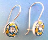  Circular 925.sterling silver enamel earring with sparkle yellow and blue 