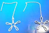 silver sterling ear threader / earring thread strings with a long chain holding a carved-out flower outline