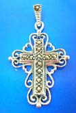 sterling silver 925 Thailand made pendant in flower edge cross outline with multi mini marcasite stone embedded on