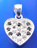 Heart love pendant made of 925. sterling silver with multi mini black and clear cz stone embedded